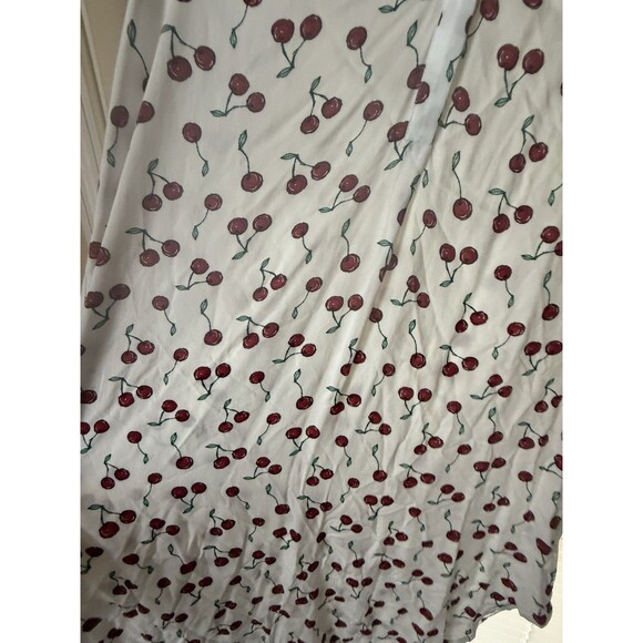 Cupio White With Red Cherries Midi Dress Size Large V Neck Sleeveless - Picture 3 of 11